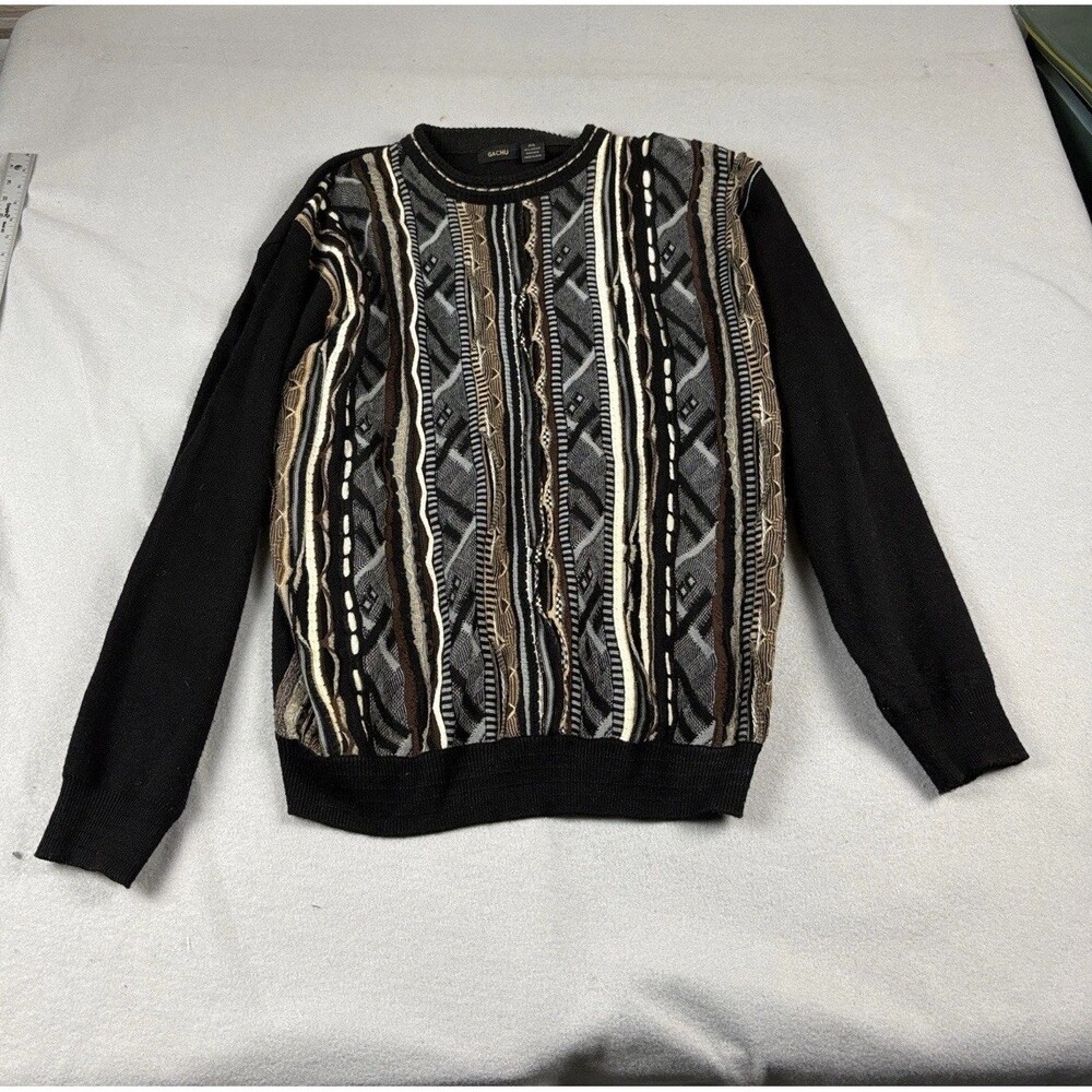 Vintage GACHU Coogi Style 3D Knit Sweater Size 2XL Cosby Biggie Dadcore